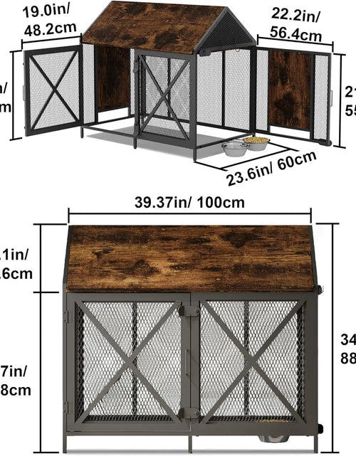 Load image into Gallery viewer, Dog Crate Furniture, Dog Kennels with Storage, Heavy Duty House Style Dog Pet Home with Two Doors Carpet and Bowls, Re
