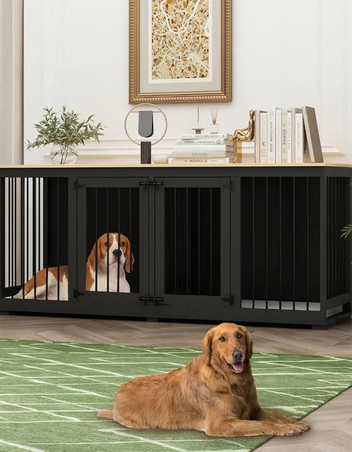 Load image into Gallery viewer, Dog Crates, Heavy Duty Wooden Kennel with Tray &amp; Removable Divider for 2 Dogs, Indoor Style Pet Crate House TV Stand, Dog Crates
