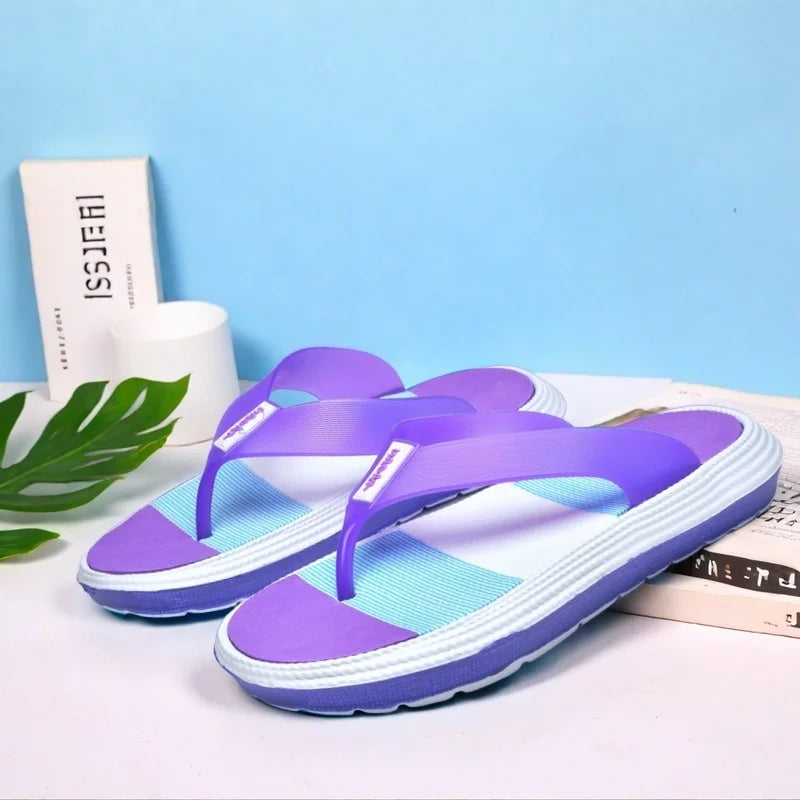 Women's Rainbow Color Block Sandals Casual Indoor Outdoor Slip-On Beach Flip Flops Lightweight Daily Home Shoes