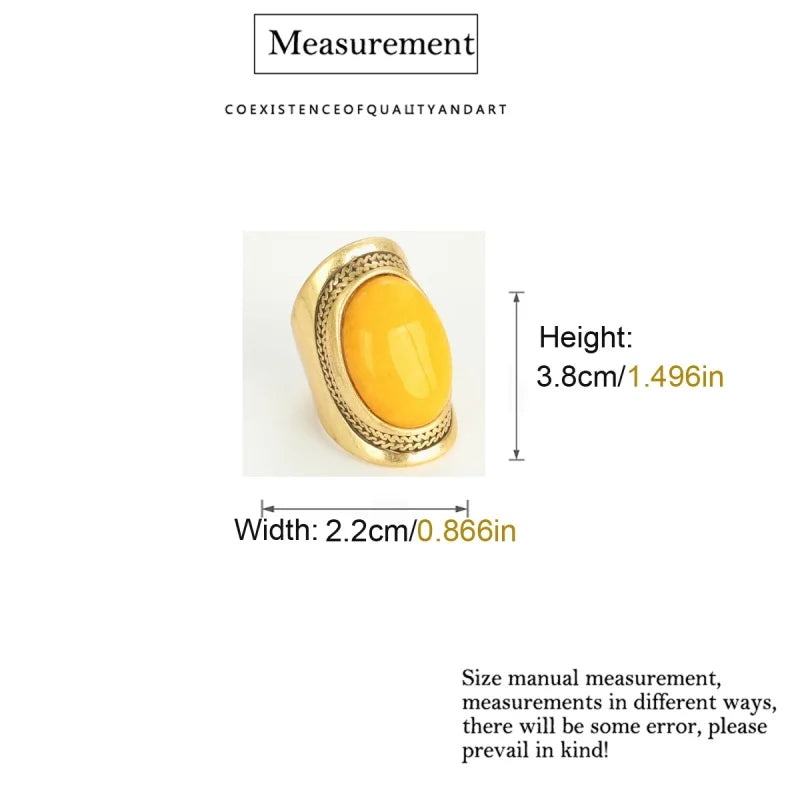 Vintage Luxury Smooth Egg Shape Natural Stone Yellow Rings For Women Copper Material Micro Inlaid French Retro Jewelry Wedding Accessories 2026
