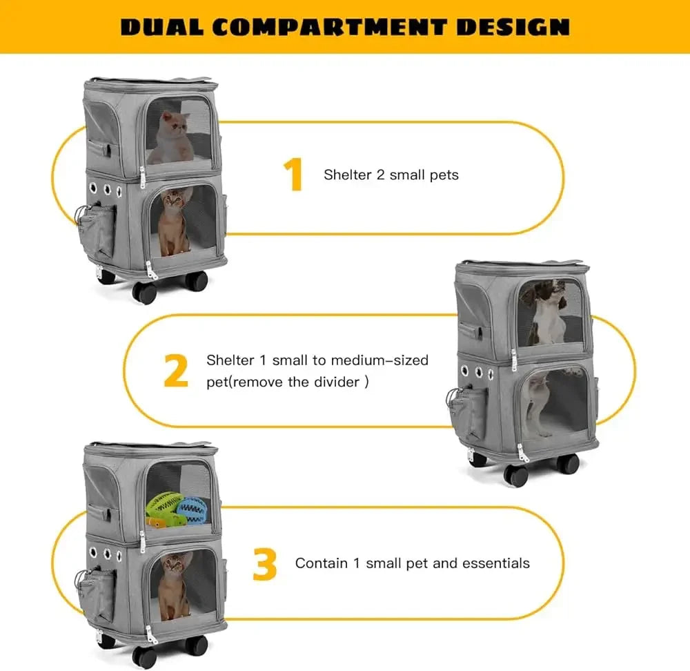 Amazon trending hot product travel wheels stroller rolling trolley pet carrier Oxford Weekend pet carrier with wheels for 2 cats