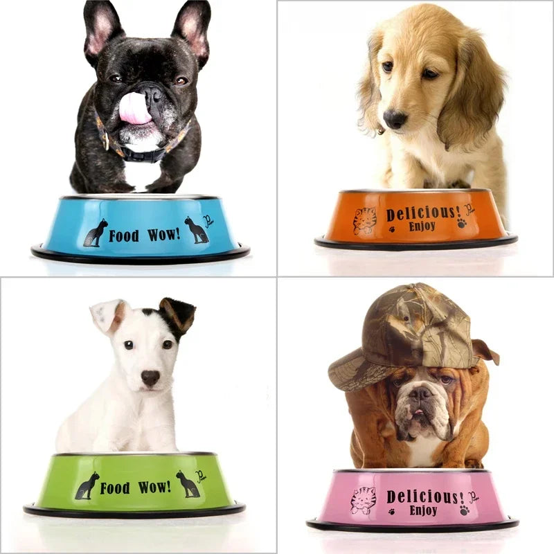 Stainless Steel Cartoon Pet Dog Food Water Bowl Dog Cat Anti-skid Feeding Watering Bowl 11cm Diameter Pet Feeder