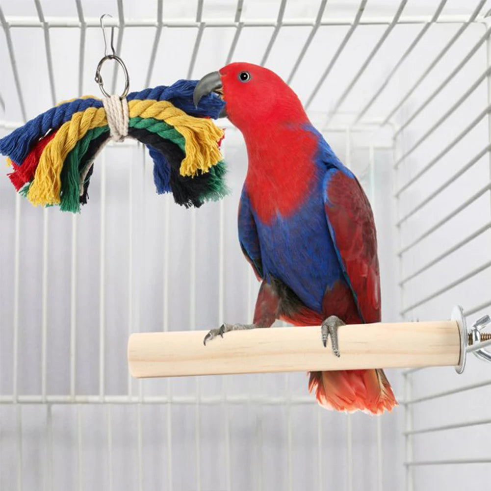 8pcs Bell Natural Wood Safe Hammock Lanyard Ladders Pet Supplies Parrot Swing Toy For Bird Portable Multi Functional Chewing