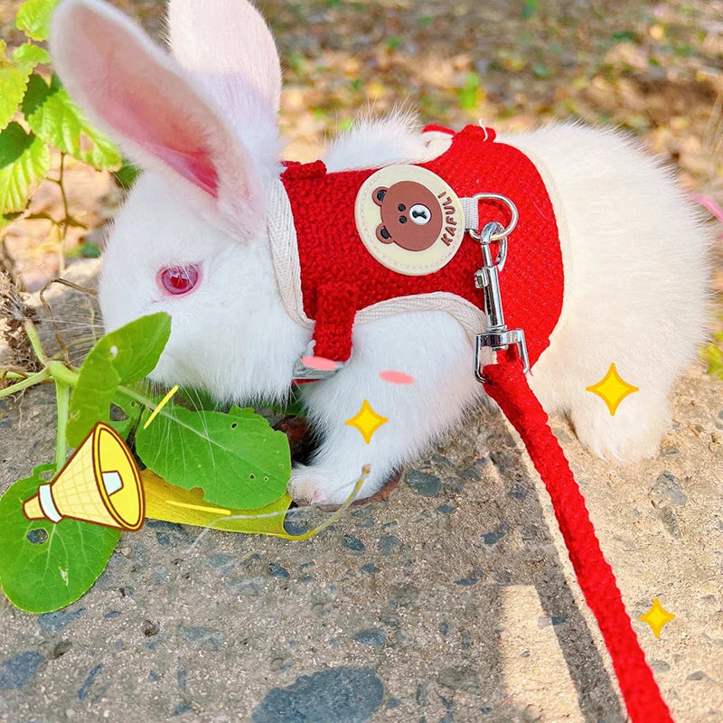 Outdoor Rabbit Guinea Pig Harness and Leash Set Linen Pet Harnesses Vest for Small Animals Teacup Dog Kitten mascotas Supplies