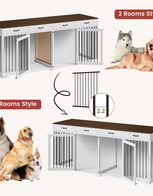 Load image into Gallery viewer, Dog Crate Extra Large 93&quot; Heavy Duty Double Rooms Dog Kennel with Drawers &amp; Removable Divider, Indoor Luxury Dog House TV Stand
