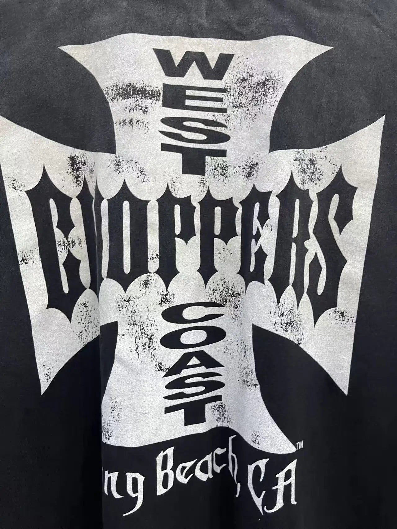 New Y2K Saint × West-Coast Choppers Co branded long sleeved washed distressed cross print 100% pure cotton loose men's long sleeved T-shirt