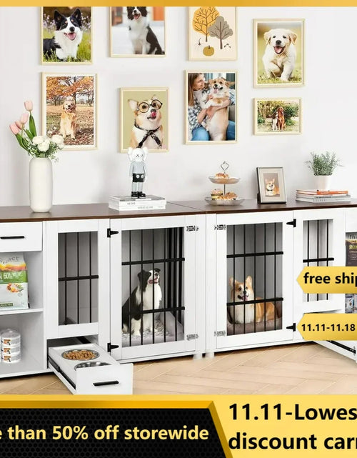 Load image into Gallery viewer, Dog Crate, Large Wooden Dog House with Drawers and Heavy Duty Kennel Indoor with Room Divider and TV Stand Cabinet, Dog Crate
