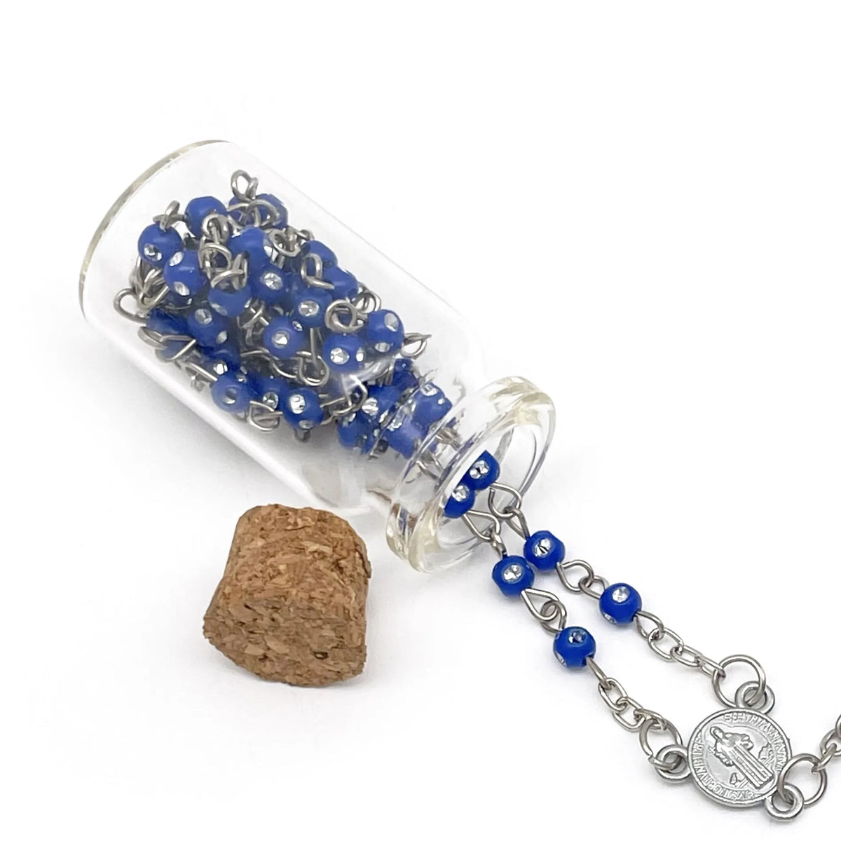 12 Pcs Rosary in Glass Bottle Beaded Necklace Charm with diamonds for Baptism Holy Communion Recuerdos DE Bautizo