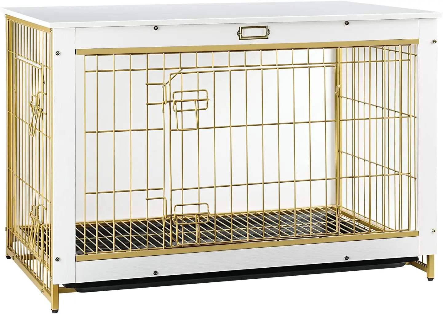 HOOBRO Dog Crate Furniture, 38.6" Large Dog Kennel Indoor, Wooden Crate with Pull-Out Tray, Double Doors Dog House