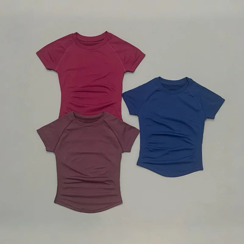 Women Sports T-Shirt Round Neck Short Sleeve Breathable Stretchy Tops Gym Fitness Yoga Running Workout Casual Athletic Shirts