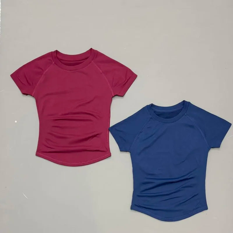 Women Sports T-Shirt Round Neck Short Sleeve Breathable Stretchy Tops Gym Fitness Yoga Running Workout Casual Athletic Shirts