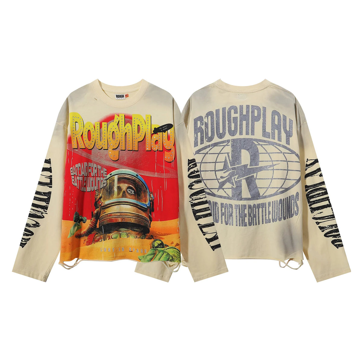 New American Style Rough Play Splicing Shinning Diamond 100% Cotton long sleeves T-shirts for Men Women Crew Neck Loose Summer T-shirt Oversized Tees