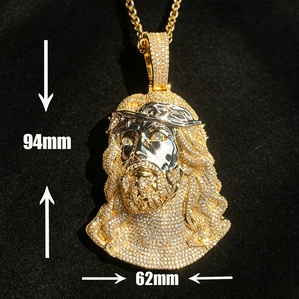 Iced Out Jesus Pendant Praying Hands Cubic Zirconia 18K Gold Plated Cuban Chain Hip Hop Mens Jewelry Shiny Diamond Street Rap Christian Nightclub Religious Bling Chest Statement Necklace Gift Urban Rapper Fine Jewelry Gifts f