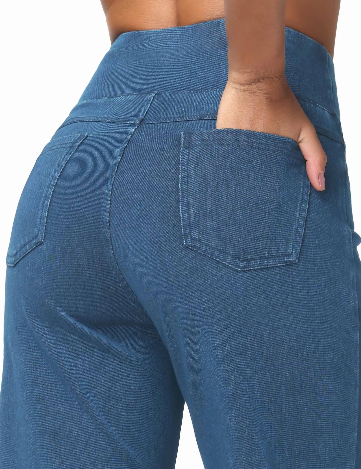 THE GYM PEOPLE Women's Wide Leg Jeans High Waisted Pull on Stretchy Baggy Basic Straight Denim Pants with Pockets