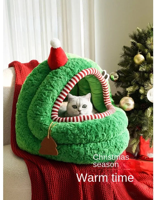 Load image into Gallery viewer, Christmas Bag Mongolian  Cat Nest Winter Warm  Large Space Semi-Enclosed Removable and Washable Pet Bed
