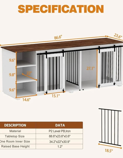 Load image into Gallery viewer, Large Dog Crate Furniture, 86.6&quot; Wooden Dogs Kennel with Shelves, Divider &amp; Slidding Door, Heavy Duty Furniture Style Dog House
