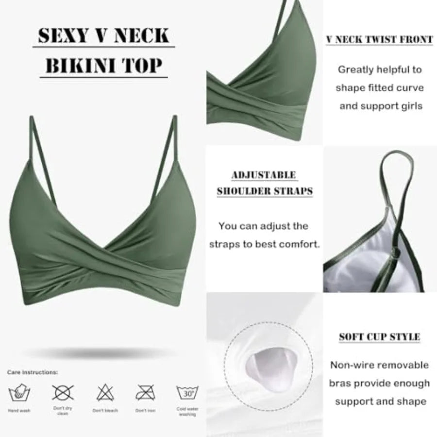 Women's High Waisted Bikini Sets Push Up Twist Front Spaghetti Straps Ruched Two Pcs Swimsuit Bathing Suit