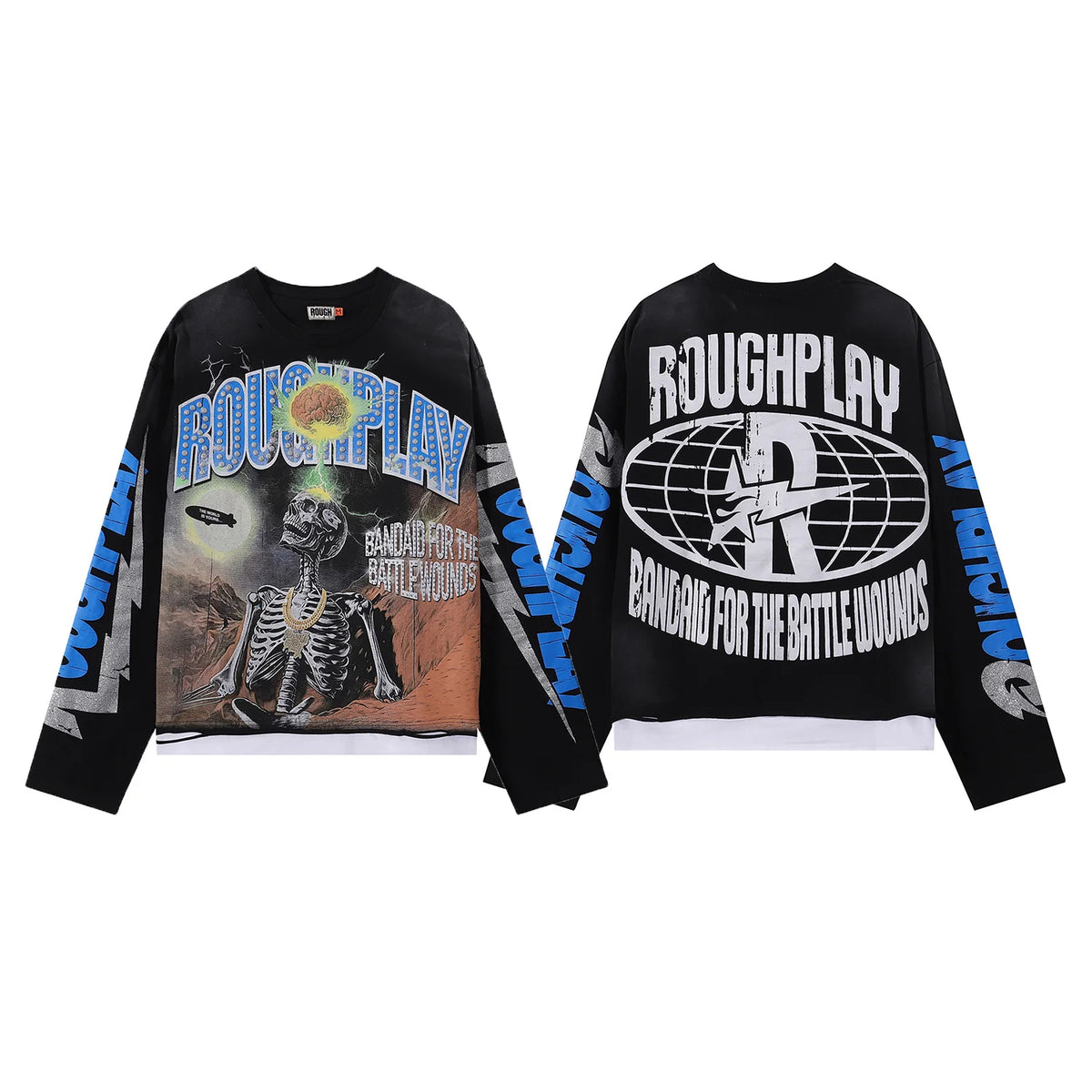 New American Style Rough Play Splicing Shinning Diamond 100% Cotton long sleeves T-shirts for Men Women Crew Neck Loose Summer T-shirt Oversized Tees