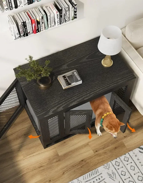 Load image into Gallery viewer, Dog Crate with Tray and Cushion, Double Doors Wooden Dog Kennel End Table, Decorative Pet Crate House Cage Indoor
