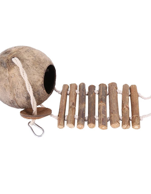 Load image into Gallery viewer, 100% Natural Coconut Husk Coconut Hide With Ladder For Bird Shell Hideaway Durable Habitat
