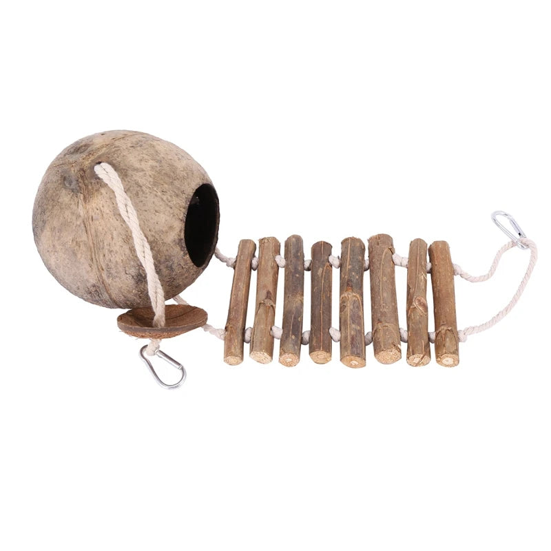 100% Natural Coconut Husk Coconut Hide With Ladder For Bird Shell Hideaway Durable Habitat