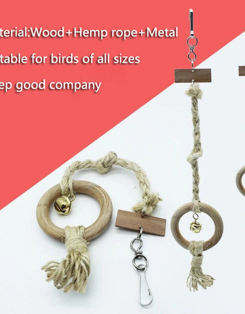 Load image into Gallery viewer, Natural Wood Pet Parrot Raw Rope Swing ladder With Bell Rack Squirrel Bird Parrot Branch Chew Bite Toys Parrot Cage Accessories
