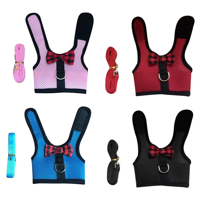 Cute Rabbit Harness Leash Set Bunny Vest Harnesses Guinea Pig Leashes For Outdoor Walking Lead Rope For Small Pets Supplies