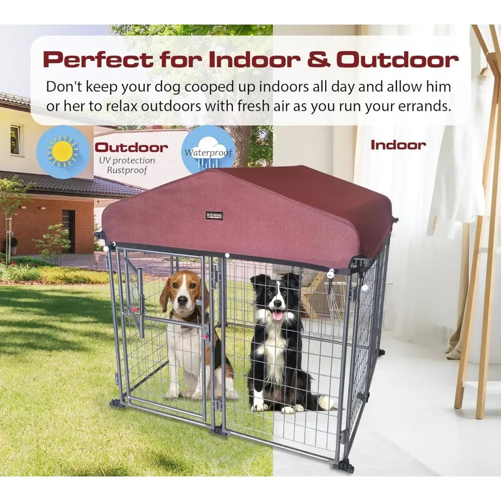 Outdoor Dog Kennel with Roof Cover Dog House Easy To Assemble Weatherproof Large Dog Crate Comfortable and Beautiful