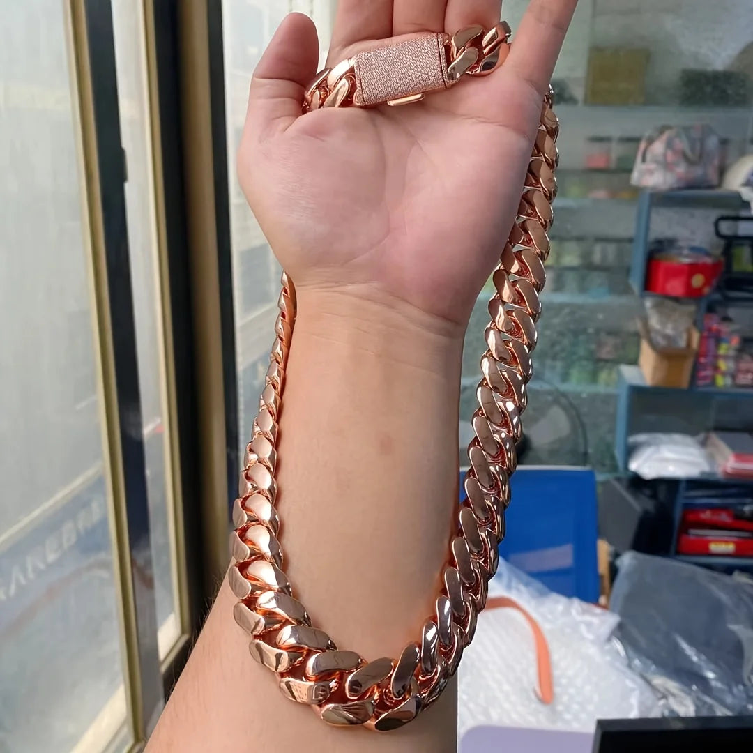 22mm Thick Rose Gold Cuban Chain Necklace 18K Gold Plated Stainless Steel Men's Jewelry Hip Hop Rapper Chain Gift for Him Boyfriend