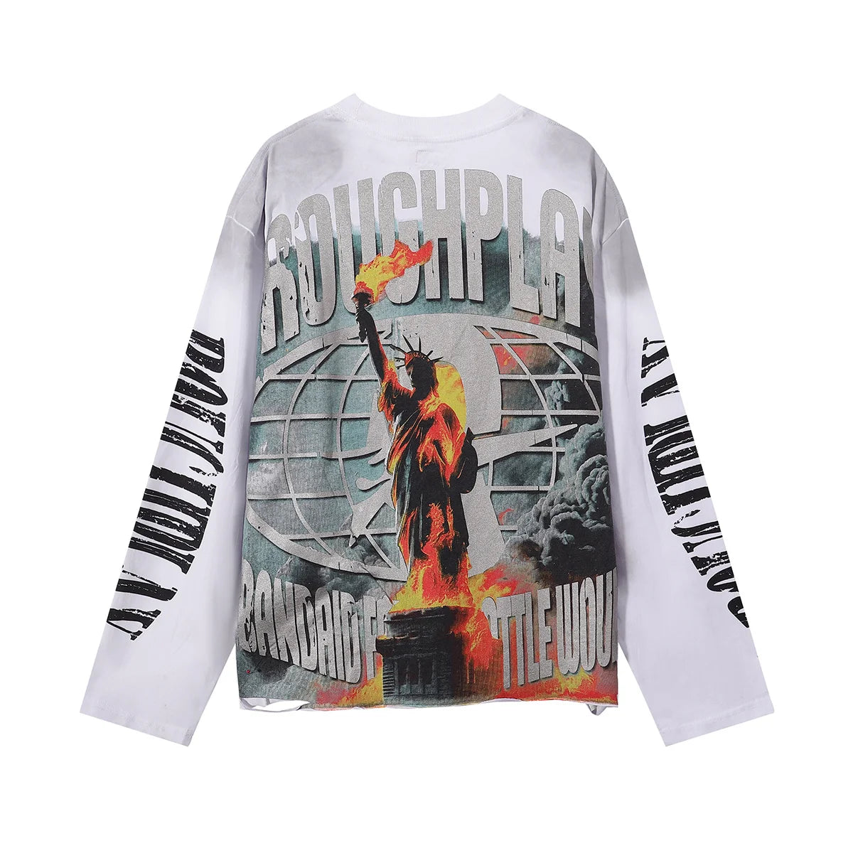 New American Style Rough Play Splicing Shinning Diamond 100% Cotton long sleeves T-shirts for Men Women Crew Neck Loose Summer T-shirt Oversized Tees