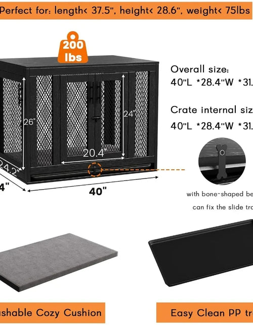 Load image into Gallery viewer, Dog Crate with Tray and Cushion, Double Doors Wooden Dog Kennel End Table, Decorative Pet Crate House Cage Indoor
