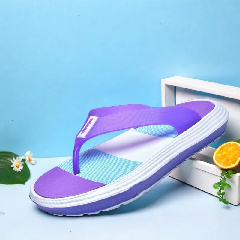 Women's Rainbow Color Block Sandals Casual Indoor Outdoor Slip-On Beach Flip Flops Lightweight Daily Home Shoes