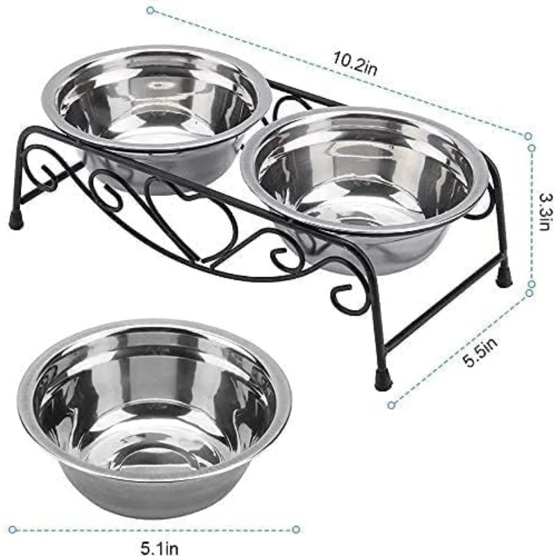 Pet Dog Cat Feeder Bowl Stainless Steel Double Bowl  Cat Dish Bowl for Puppy Elevated Stand for Pet Feeding & Watering Supplies