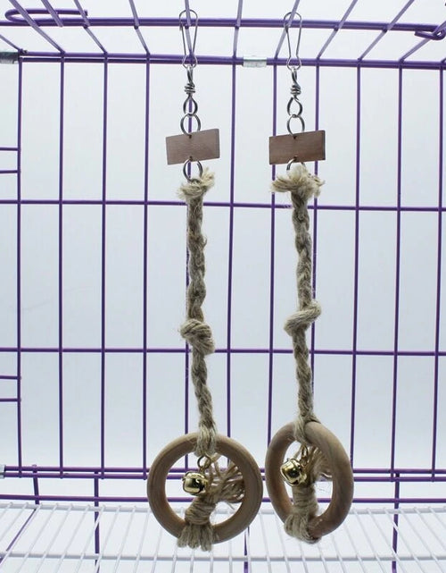 Load image into Gallery viewer, Natural Wood Pet Parrot Raw Rope Swing ladder With Bell Rack Squirrel Bird Parrot Branch Chew Bite Toys Parrot Cage Accessories
