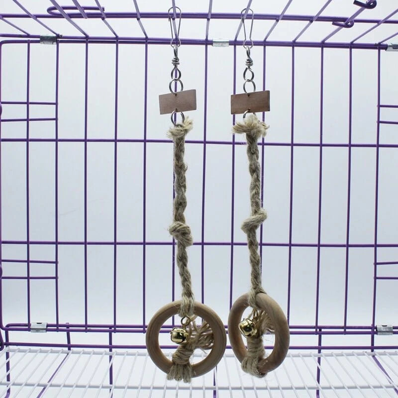 Natural Wood Pet Parrot Raw Rope Swing ladder With Bell Rack Squirrel Bird Parrot Branch Chew Bite Toys Parrot Cage Accessories