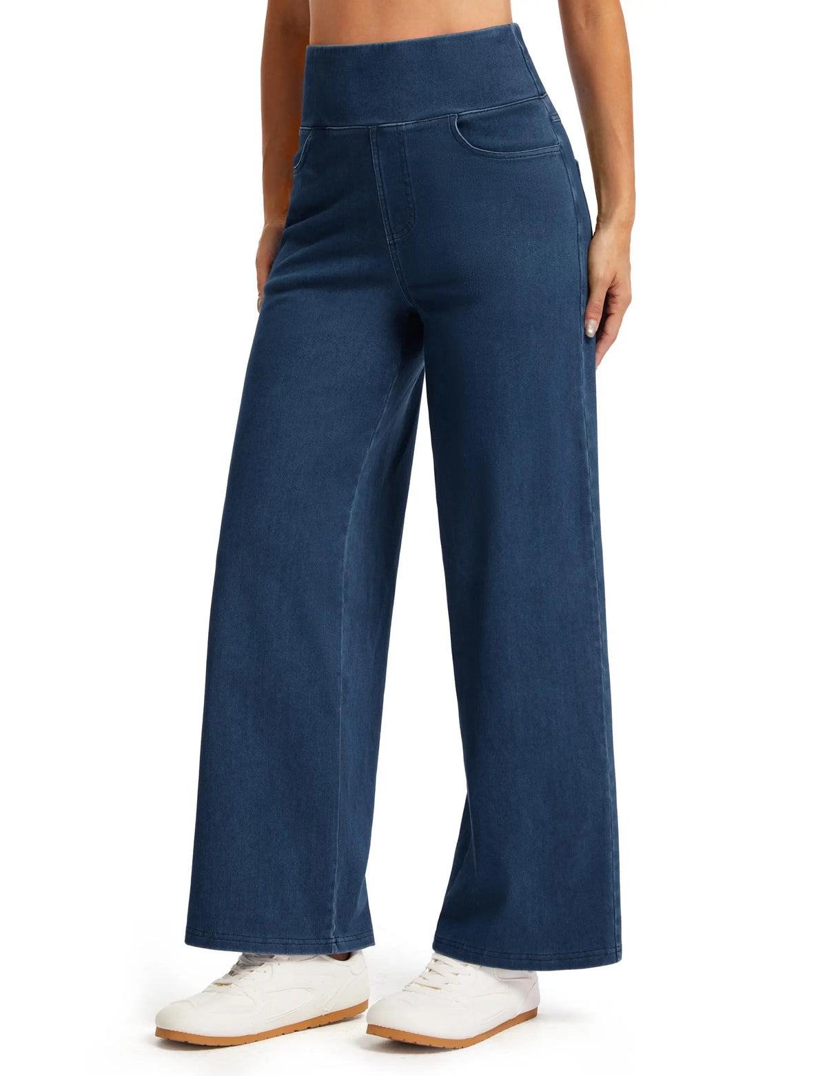 THE GYM PEOPLE Women's Wide Leg Jeans High Waisted Pull on Stretchy Baggy Basic Straight Denim Pants with Pockets
