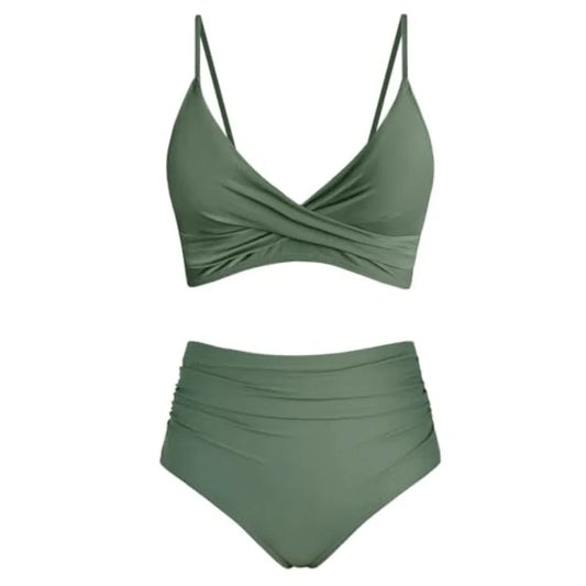 Women's High Waisted Bikini Sets Push Up Twist Front Spaghetti Straps Ruched Two Pcs Swimsuit Bathing Suit