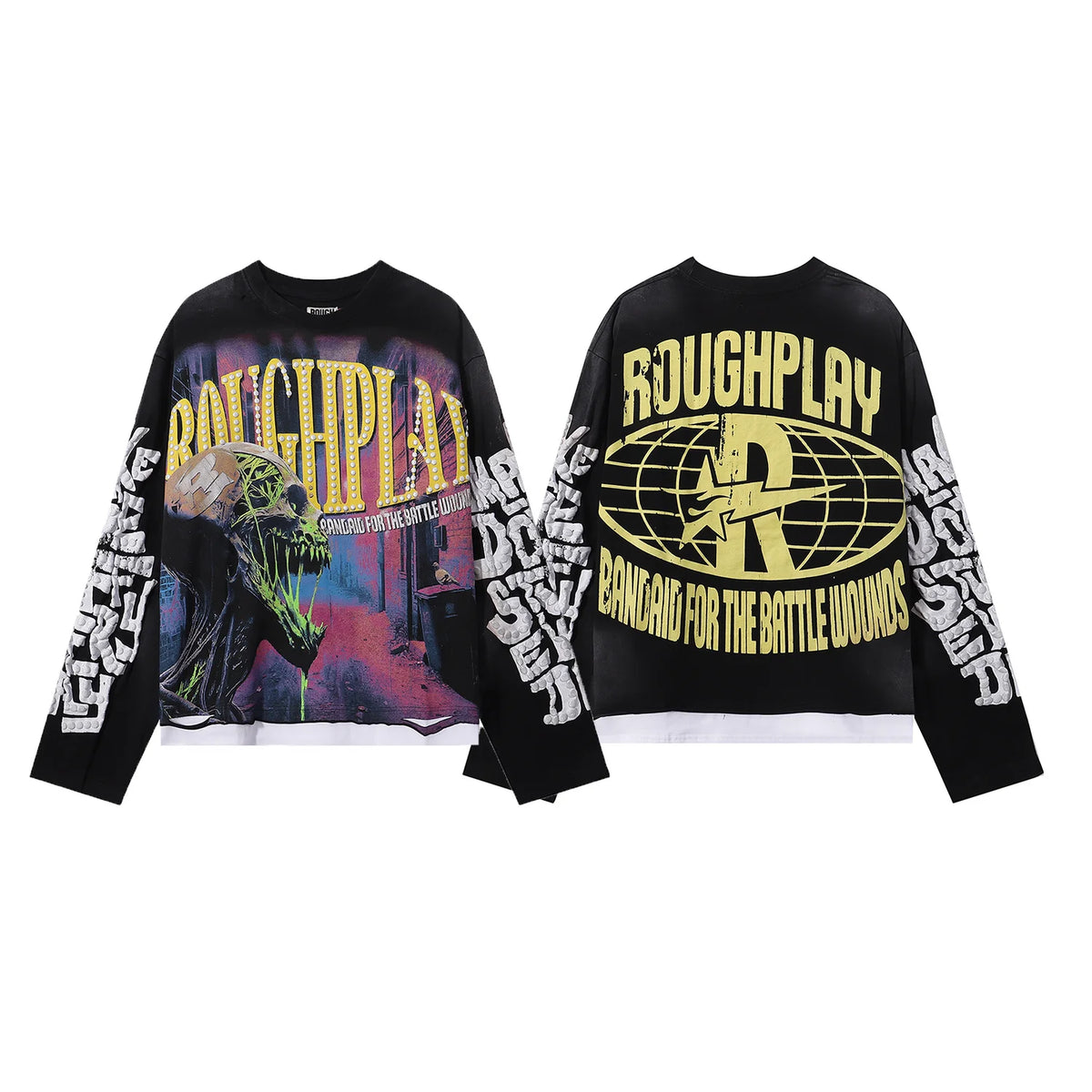 New American Style Rough Play Splicing Shinning Diamond 100% Cotton long sleeves T-shirts for Men Women Crew Neck Loose Summer T-shirt Oversized Tees