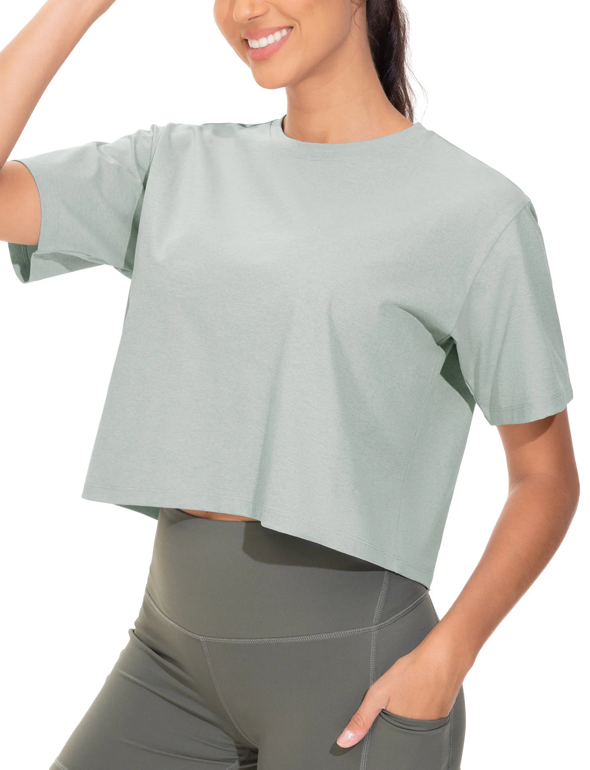 THE GYM PEOPLE Workout Crop Tops for Women Short Sleeve Shirts Loose Fit Yoga Athletic Basic Cropped T-Shirts