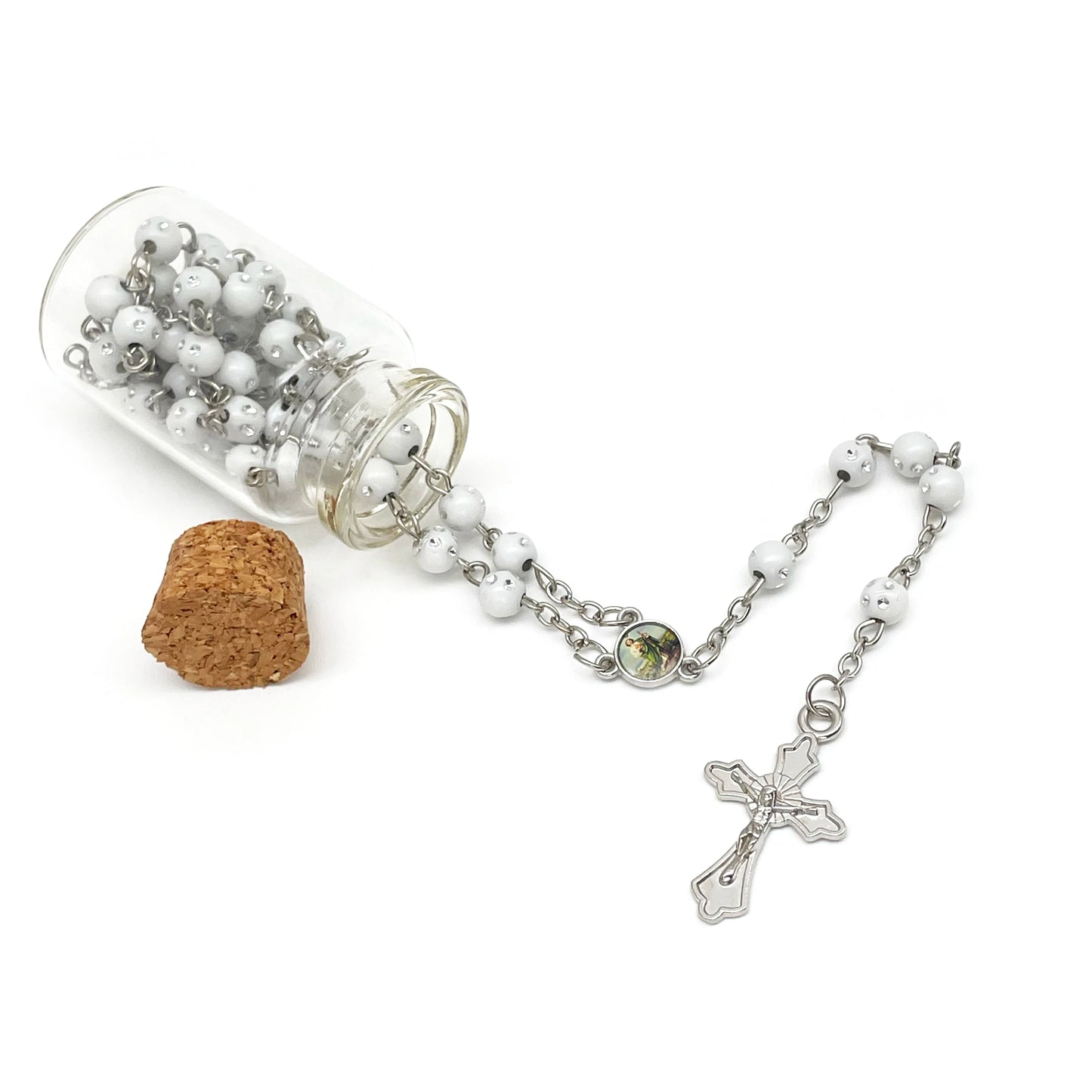 12 Pcs Big Size 6mm beads Rosary in Glass Bottle Beaded Necklace Charm with diamonds for Baptism Holy Communion Recuerdos DE Bautizo