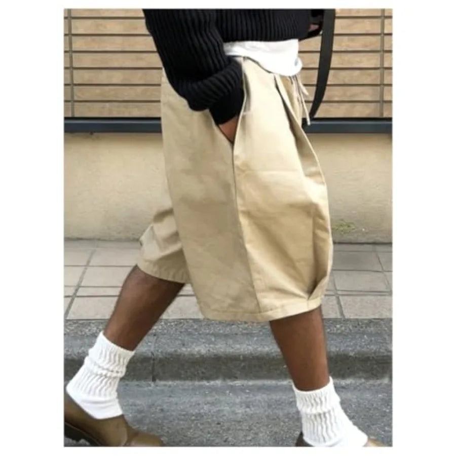 Men's Pleated Cargo Shorts Summer Casual Wide Leg Oversized Bermuda Shorts Streetwear Jorts with Pockets