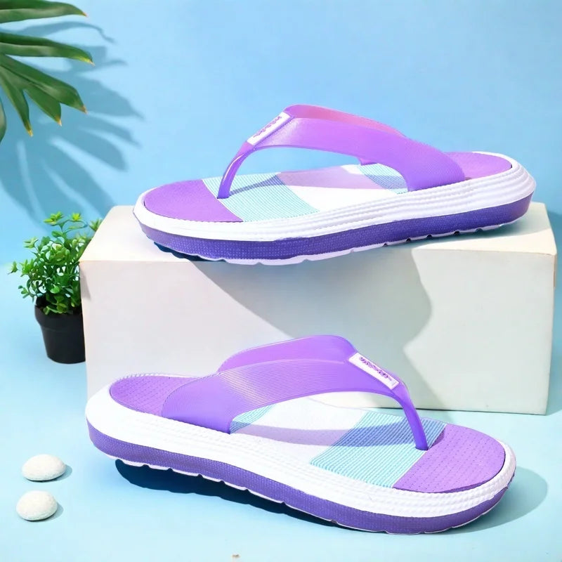 Women's Rainbow Color Block Sandals Casual Indoor Outdoor Slip-On Beach Flip Flops Lightweight Daily Home Shoes