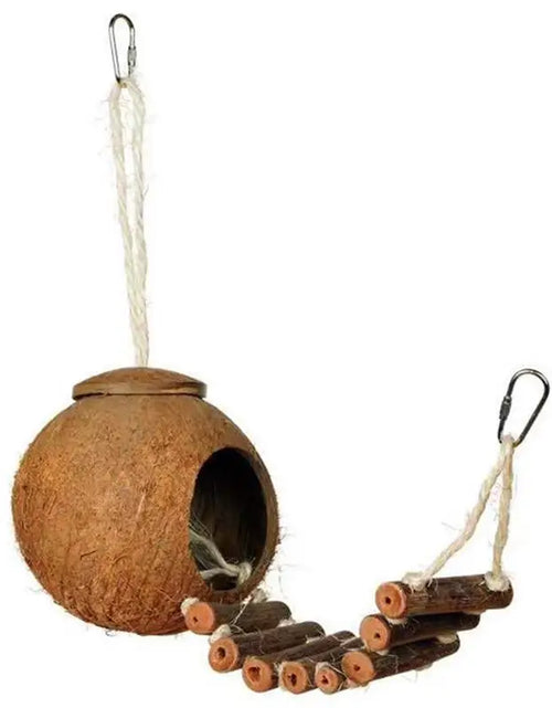 Load image into Gallery viewer, Coconut Hide Natural Bird Hide Can Store Food And Provide Warmth For Pets Coconut Hide With Ladder Bird House Cage Toy For Pet
