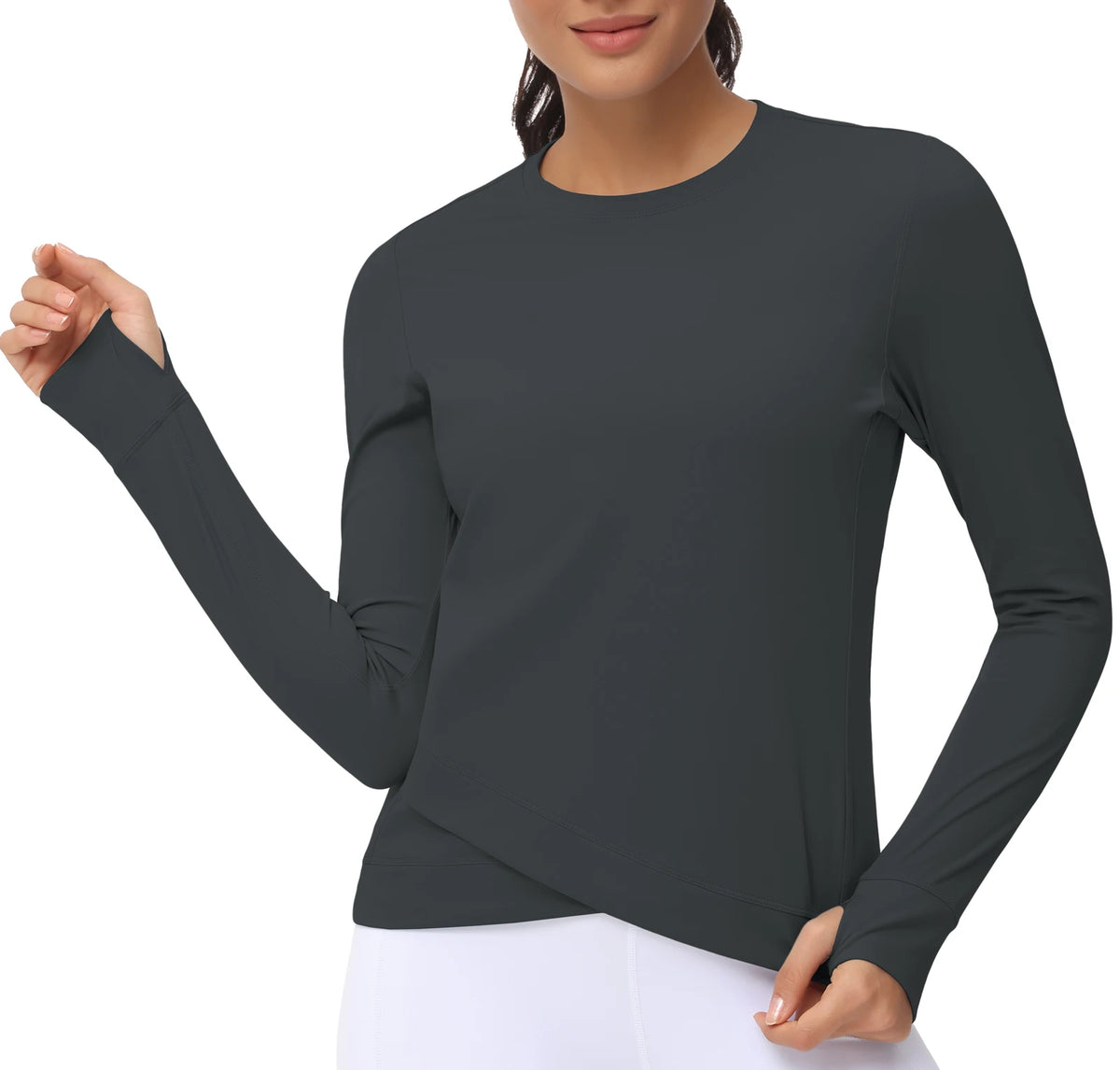 Women's Long Sleeve Compression Shirts Workout Tops Cross Hem Athletic Running Yoga T-Shirts with Thumb Hole