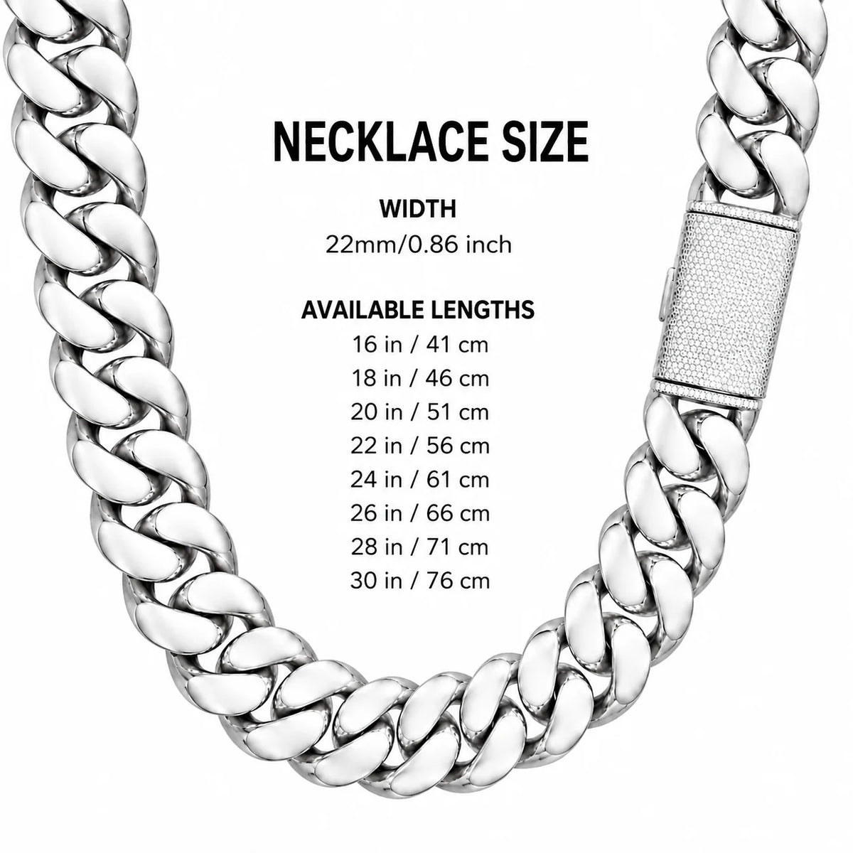 22mm Silvery Tone Miami Cuban Link Chain Necklace for Men, Heavy Chunky Stainless Steel Curb Chain with Iced CZ Box Clasp, Hip Hop Rapper Jewelry, Statement Necklace for Streetwear, Party, Daily Wear, Birthday, Father's Day a