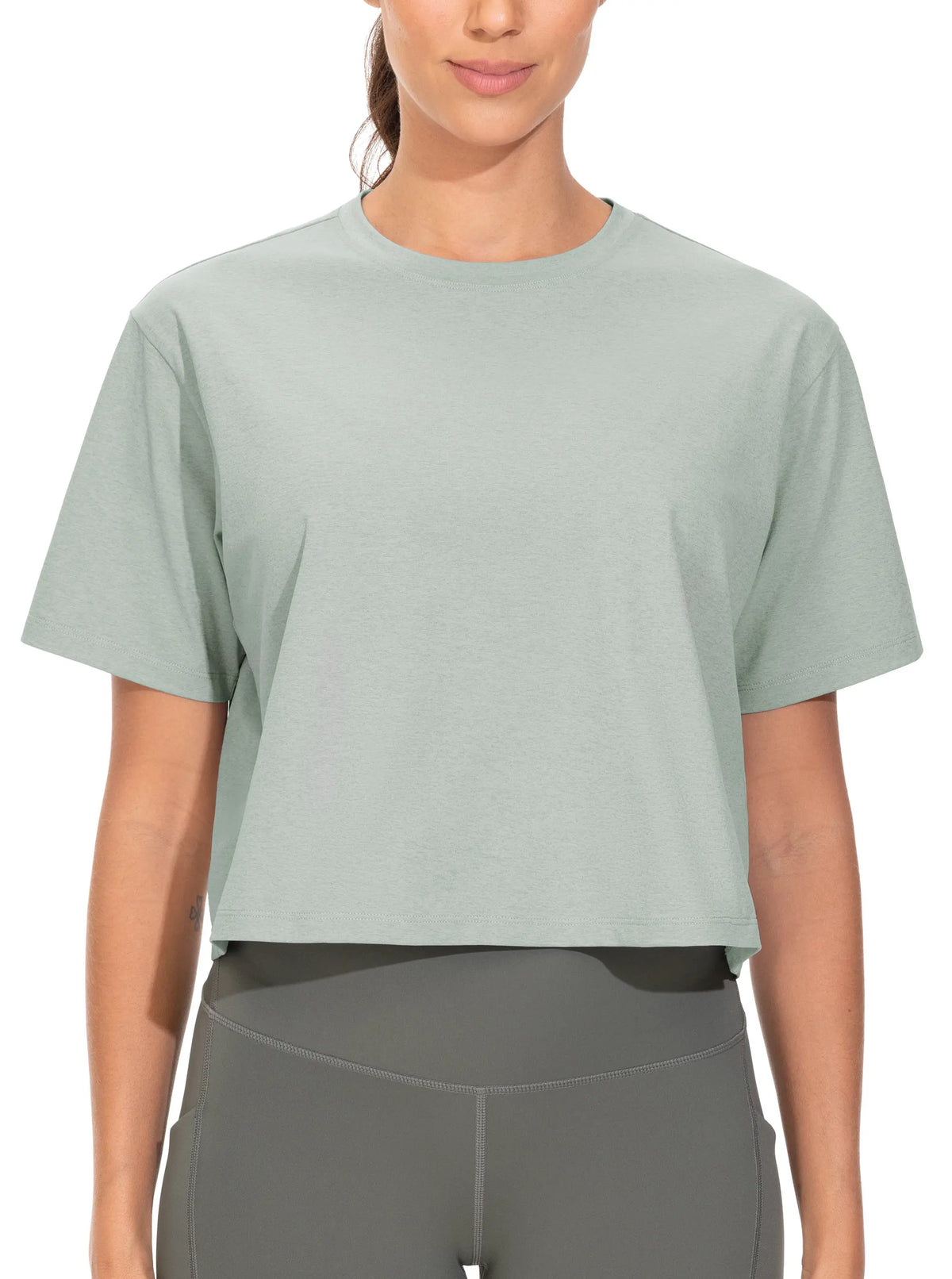 THE GYM PEOPLE Workout Crop Tops for Women Short Sleeve Shirts Loose Fit Yoga Athletic Basic Cropped T-Shirts