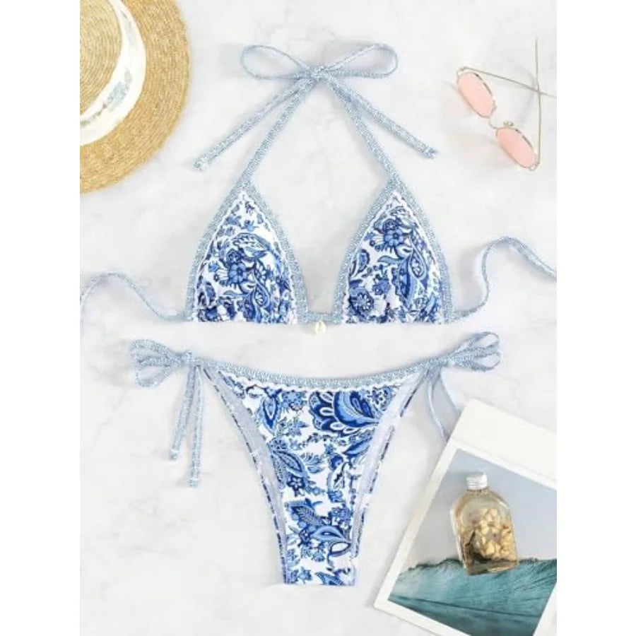 Women's Floral Printed Bathing Suit Halter Paisley Summer Swimsuit Bikinis Set