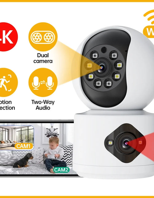 Load image into Gallery viewer, Baby Monitor with 2 Security Cameras, 5G/2.4G Wifi Dual-Screen Display Indoor Baby Camera, 2K HD Full-Color Night Vision with Human Shape Detection Motion Tracking Two-Way Audio for Baby Pet Elderly
