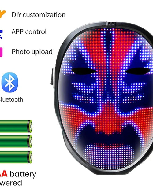 Load image into Gallery viewer, Halloween LED Display Programmable Mask LED Bluetooth RGB Light up Party DIY Photo Editing Animated Text Prank Concert Mask
