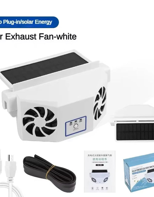 Load image into Gallery viewer, Solar Car Fan USB Rechargeable Exhaust Fan Air Circulation Cooling and Heat Dissipation High Wind Power 2/3 Head Ventilation Fan
